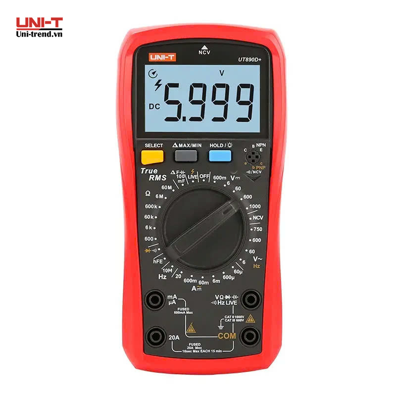 Đồng hồ vạn năng điện tử UNI-T UT890D+ (1000V, 20A, TrueRMS, NCV)